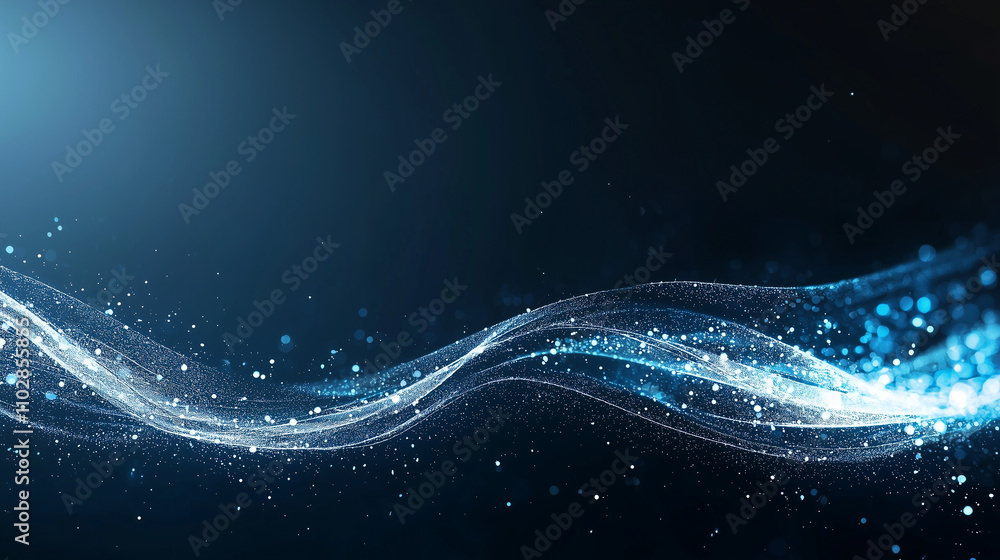 Poster celestial wave: abstract blue particle flow background