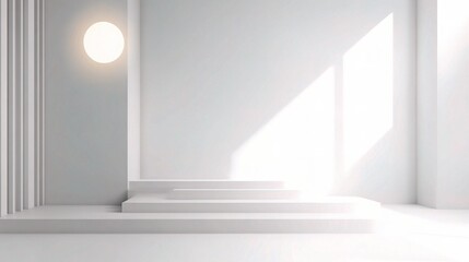 Obraz premium Minimal White Interior with Natural Light and Geometric Elements
