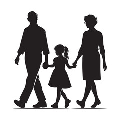 grandparents walking with granddaughter vector silhouette Illustration 
