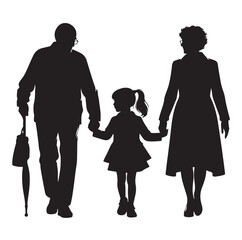 grandparents walking with granddaughter vector silhouette Illustration 