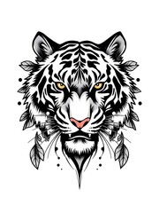 Obraz premium Intense Gaze: A Hand-Drawn White Tiger Illustration. AI Generated