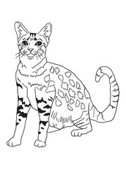 Minimalist black-and-white cat illustration designed for coloring books. A delightful choice for feline fans, kids, and artistic activities.