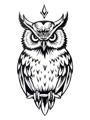Fototapeta premium Majestic Blackwork Owl Tattoo Design: Hand-Drawn Illustration. AI Generated