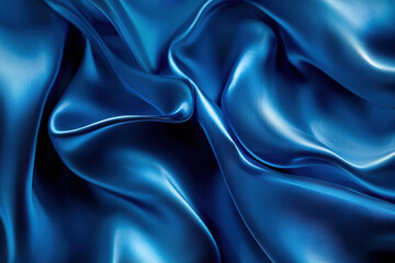 Fototapeta premium macro shot of satin blue silk material, showcasing its smooth texture and elegant folds. vibrant blue color adds luxurious feel to fabric, perfect for various design applications