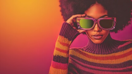 Vibrant Winter Fashion Portrait: Woman in Bold Magenta Fur & Knitwear, Oversized Sunglasses – Perfect for Trendy Sports Interior Posters!