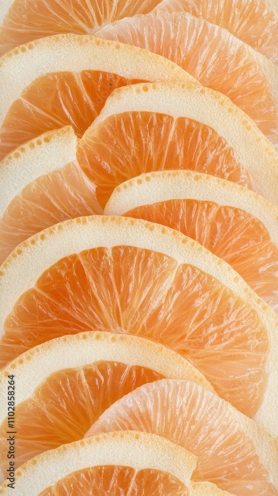 Poster a close-up of neatly arranged orange slices showcasing their texture and color.