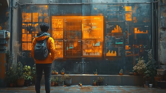 Hyper-detailed visualization of a marketer reviewing social media analytics dashboards, with intricate details on follower growth, engagement rates, and ad performance.