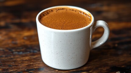 Fototapeta premium A steaming cup of Turkish coffee on a rustic wooden table.
