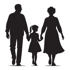 grandparents walking with granddaughter vector silhouette Illustration 