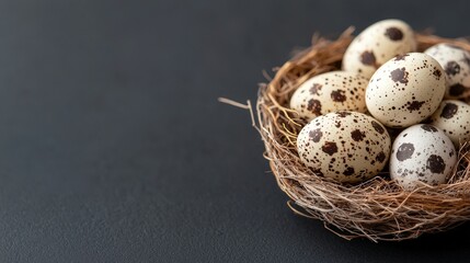 Fototapeta premium Rustic Quail Eggs in Bird Nest Spring Easter Concept Nature Photography