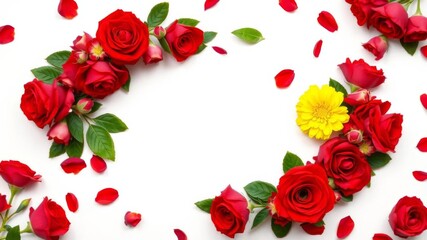 A beautiful frame consisting of vibrant red roses surrounding a crisp white background, elegant, flowers