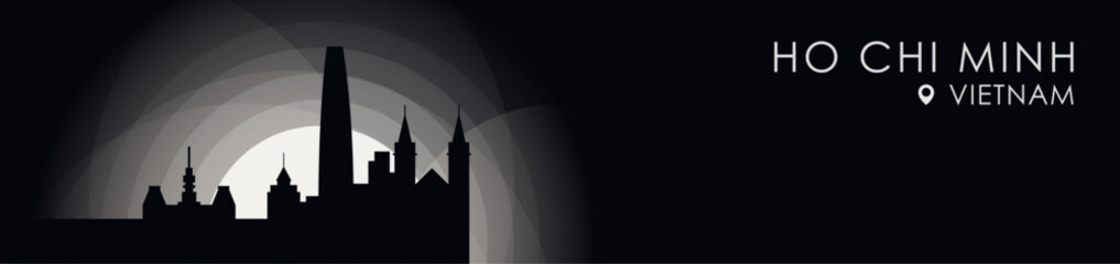 Fototapeta premium Vector Ho Chi Minh, Vietnam cityscape banner. Black and white placard profile picture for header, footer