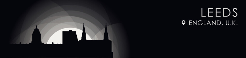 Fototapeta premium Vector Leeds, UK England state cityscape banner. Black and white placard profile picture for header, footer