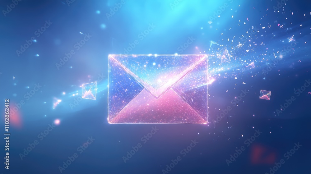 Poster vibrant abstract digital background with glowing envelope symbol representing email communication an