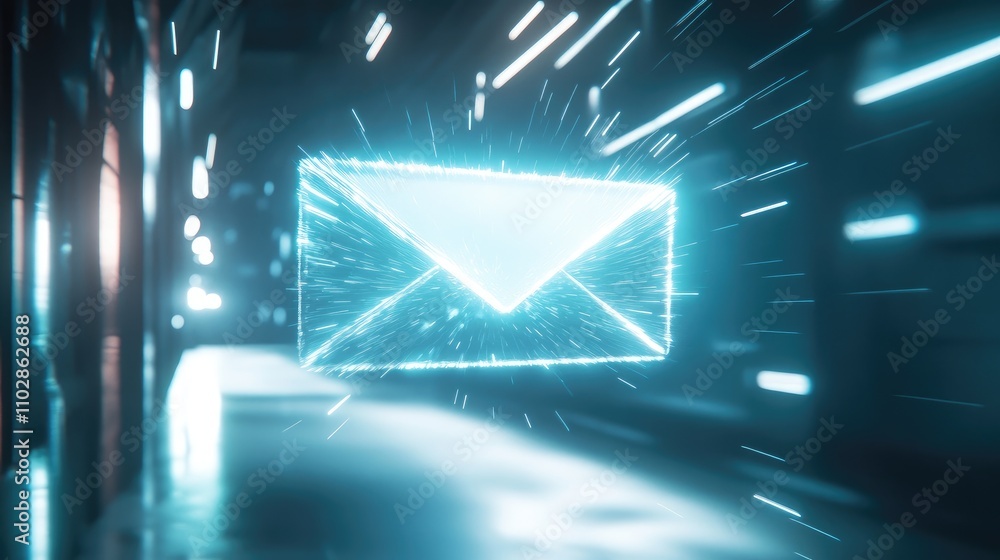 Poster futuristic digital mail symbol with glowing effect representing instant communication in a high-tech