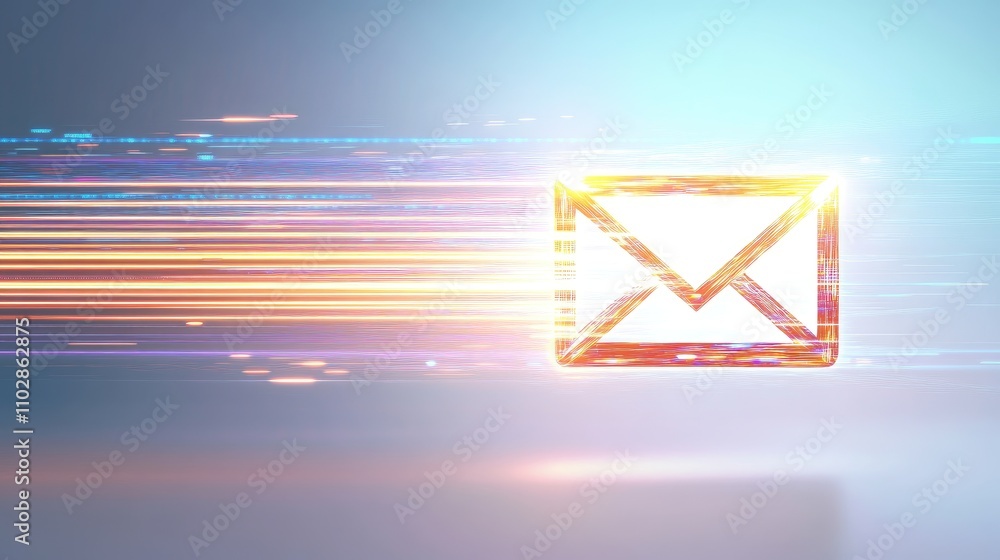 Poster vibrant email icon with motion blur effect representing swift digital communication in modern contex