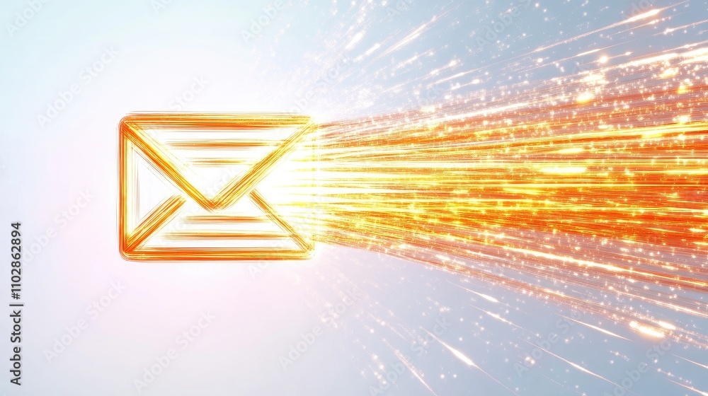 Poster bright and dynamic email icon with sparkling trail representing fast and modern communication in a d