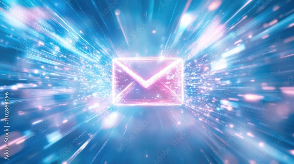 Poster dynamic email icon with colorful light effects representing digital communication and technology adv