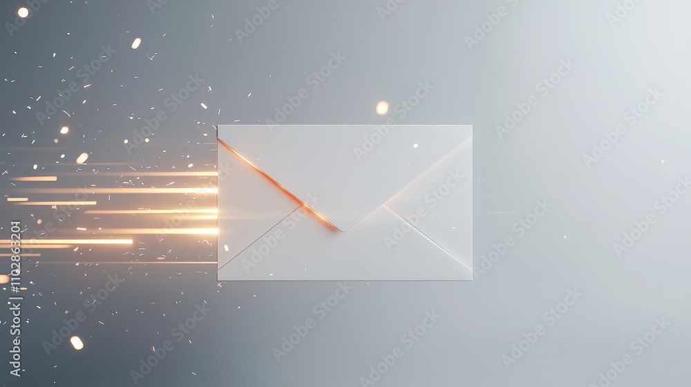 Poster dynamic envelope motion with sparks in a bright background representing speed of communication and d