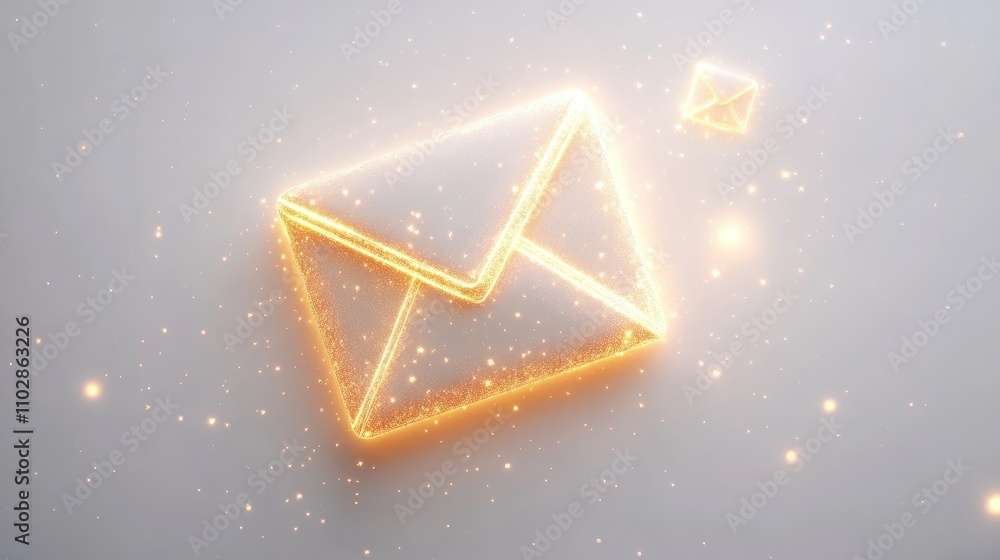 Poster glowing envelope and sparkling sending letter concept, symbolizing communication and connection with
