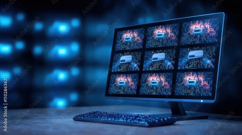 Poster multi screen security monitoring system digital surveillance data visualization