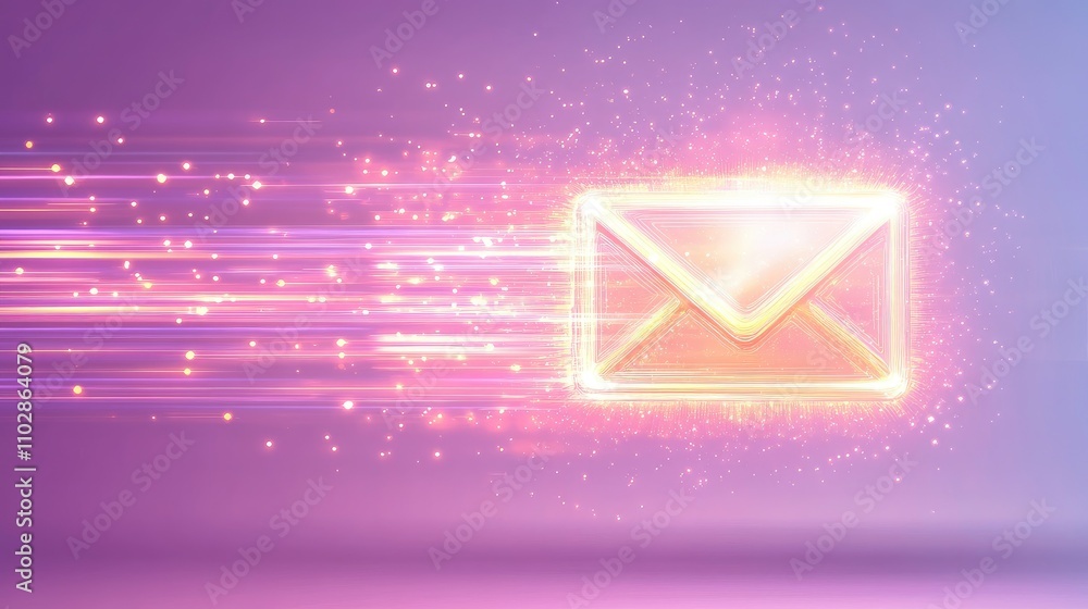 Poster vibrant digital mail icon with sparks and light trails representing fast and modern communication in