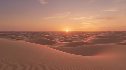 Sunset over a vast desert landscape with sandy dunes, sandy terrain, natural scenery