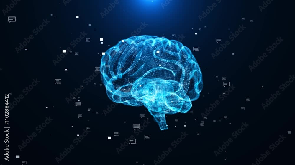 Poster futuristic 3d hologram of human brain energy flows in a futuristic hud anatomy infographic. brain 3d