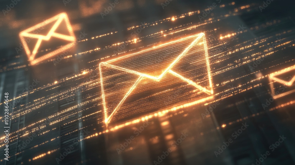 Poster glowing email icon with digital background symbolizing modern communication and technology in a futu