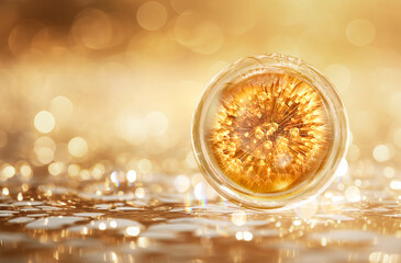 gold bubble molecule background for cosmetics product
