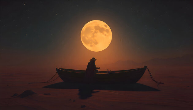 Lonely Drifter Photo by: Ivam Grambek Lonely Drifter boat night view and moon background,
