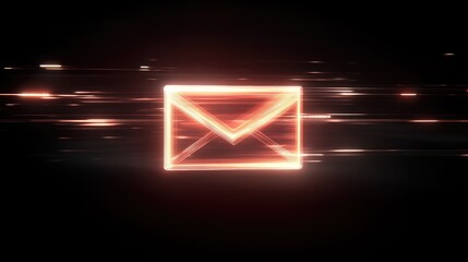 Neon Light Email Icon in Motion with Blurred Background, Representing Fast Digital Communication and Modern Technology, Ideal for Online Messaging Concepts