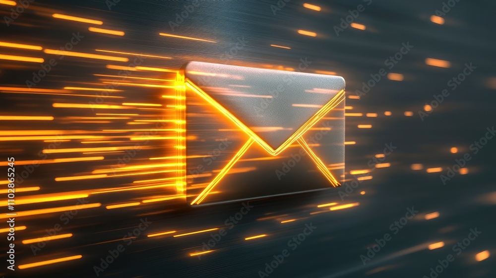 Poster dynamic email symbol with radiating light effects representing fast digital communication and connec