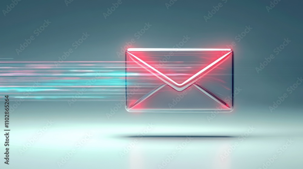 Poster dynamic email symbol with futuristic light trails representing fast communication and digital messag