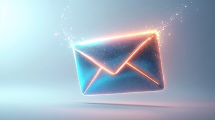 Futuristic Digital Email Envelope with Glowing Sparks and Light Effects Representing Modern Communication and Technology in a Stylish, Minimalist Setting
