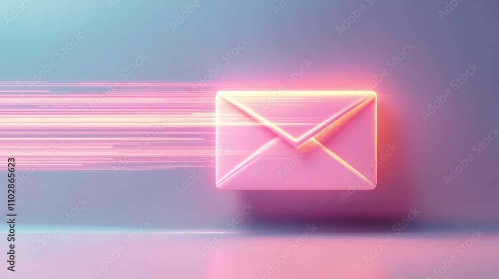 Poster digital art depicting a glowing envelope in motion signifying speedy email communication in a modern
