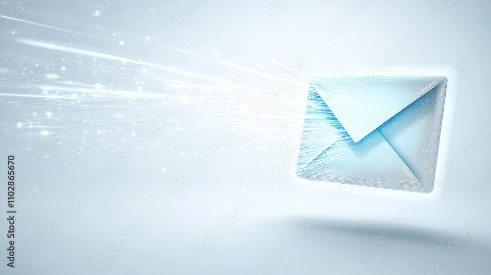 Poster digital mail icon glowing with motion effects representing fast communication and instant messaging 