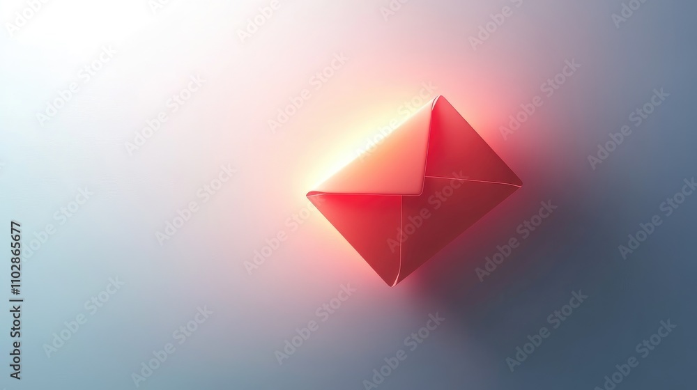 Poster stylish and minimalistic red envelope with a soft glow on a light background for use in modern commu