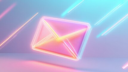 Fototapeta premium Futuristic Neon Email Icon Surrounded by Dynamic Light Trails Representing Digital Communication and Modern Technology in a Vibrant Color Palette