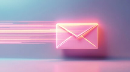 Naklejka premium Digital Art Depicting a Glowing Envelope in Motion Signifying Speedy Email Communication in a Modern and Futuristic Conceptual Environment