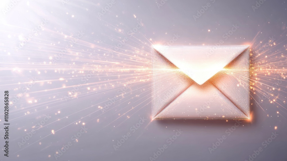 Aufkleber futuristic digital envelope with sparkles and light effects on a soft gray background illustrating c