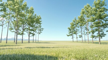 Obraz premium Tall Trees and Wide Open Space in Countryside , open space, landscape, outdoors, scenic, tall trees