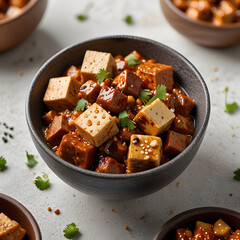 Mapo tofu with rice in bowl