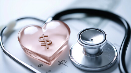 A medical symbol and money, conveying the cost of medical treatment, health insurance concept, Generative AI