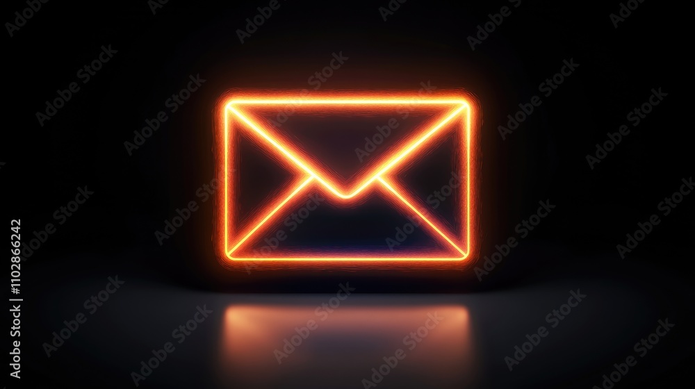 Poster bright neon envelope symbol with glowing outline representing email communication and digital messag