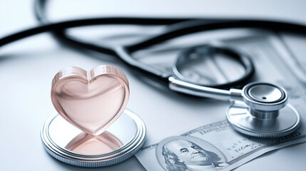 A medical symbol and money, conveying the cost of medical treatment, health insurance concept, Generative AI