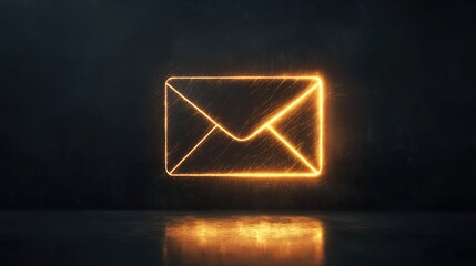 Glowing Neon Envelope Icon Against Dark Background Representing Digital Communication and Email Correspondence in Modern Technology
