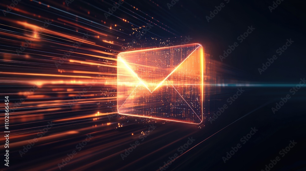 Poster digital email concept with glowing light trails representing speed and connectivity in modern commun