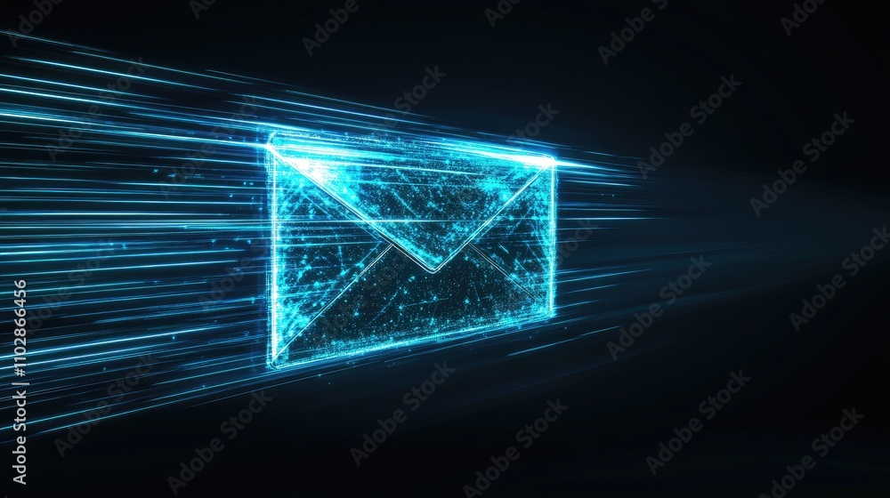 Poster futuristic digital mail icon with light effect representing fast communication in the modern technol