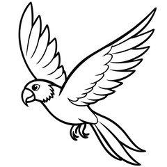 Flying Parrot in Line Art Vector Illustration